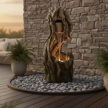 37 In. Outdoor Cascade Fountain Garden with LED Light, Built-In Electric Pump and Simple Setup in Gray