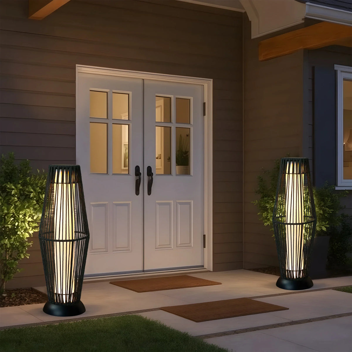 Solar Powered Lantern Wicker Solar Patio Lamp-2 piece set