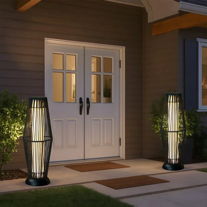 Solar Powered Lantern Wicker Solar Patio Lamp-2 piece set