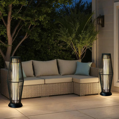 Solar Powered Lantern Wicker Solar Patio Lamp-2 piece set