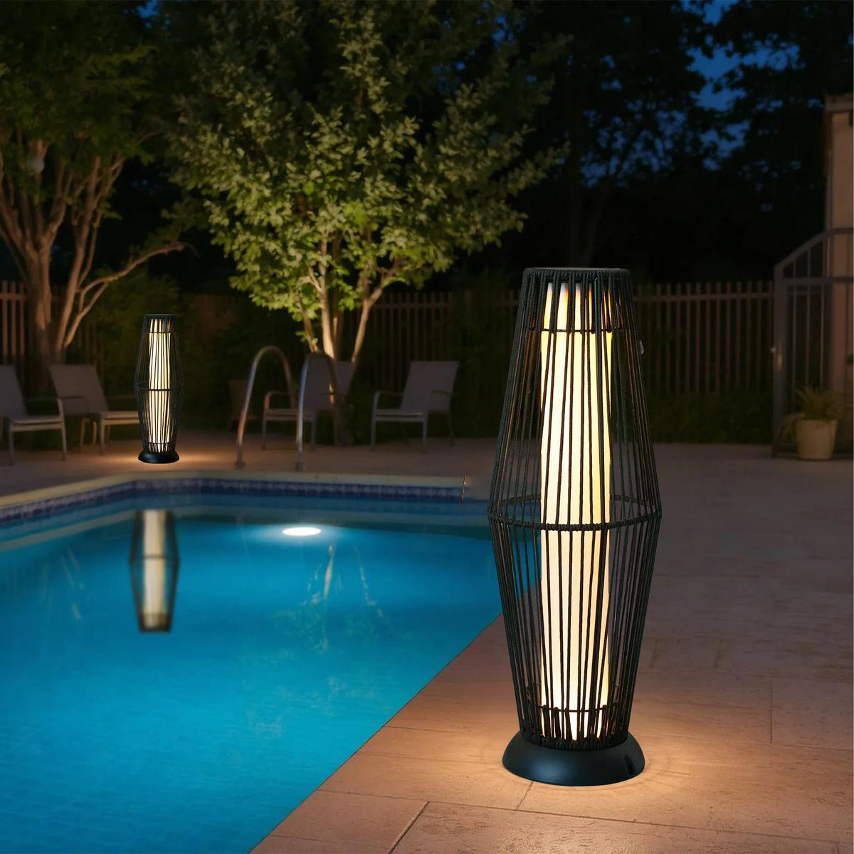 Solar Powered Lantern Wicker Solar Patio Lamp-2 piece set