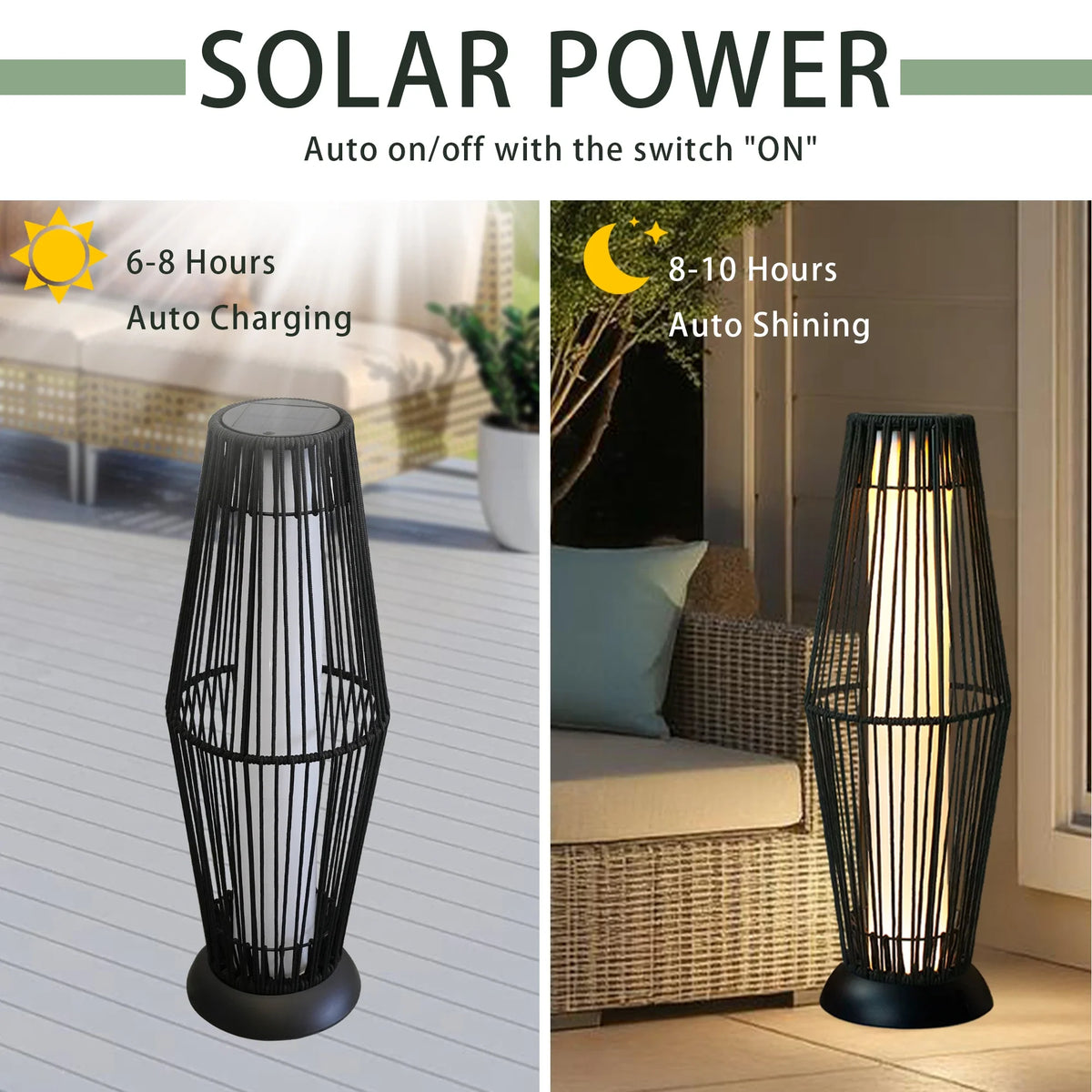 Solar Powered Lantern Wicker Solar Patio Lamp-2 piece set
