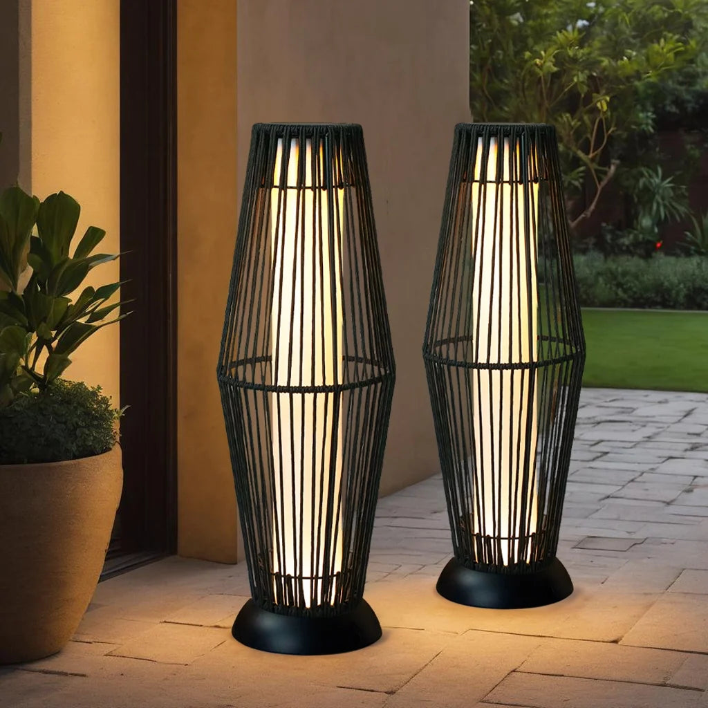 Solar Powered Lantern Wicker Solar Patio Lamp-2 piece set