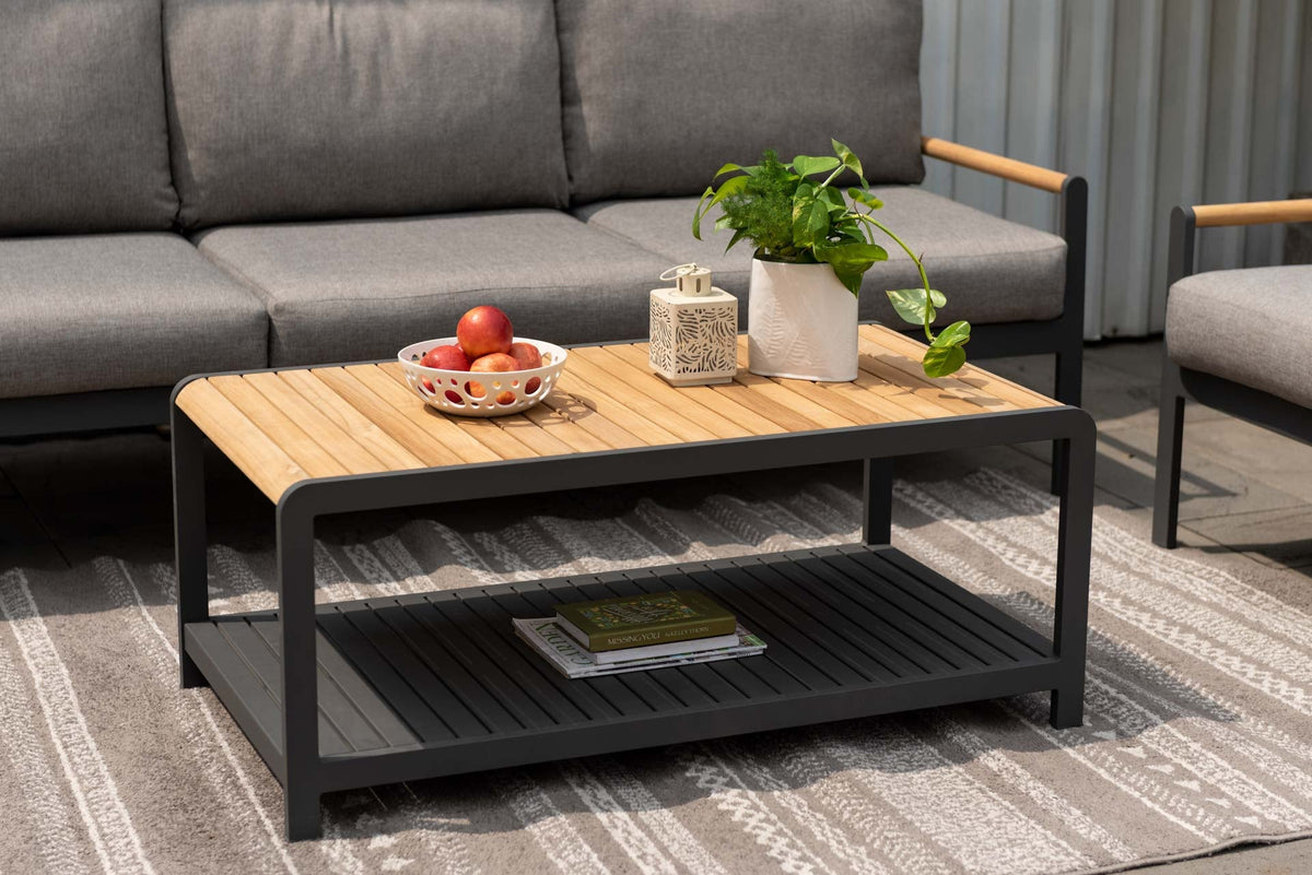 Amber Teak and Aluminum Rectangular Coffee Table