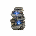 Pure Garden Tiered Stone Waterfall Fountain with LED Lights