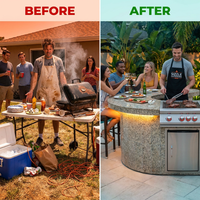 Grill BBQ Island Maui 7'6" with 33" Round Bar, LED Lights & Built-In BBQ — Before & After