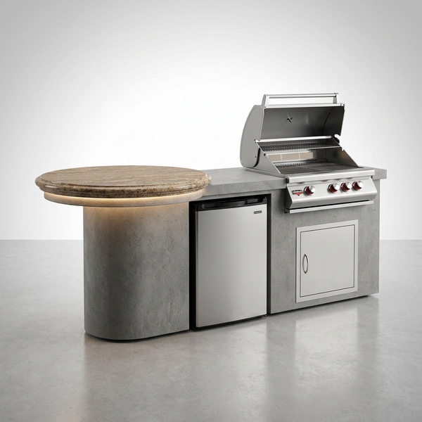 Grill BBQ Island Maui 7'6" with 33" Round Bar, LED Lights & Built-In BBQ — Studio Shot