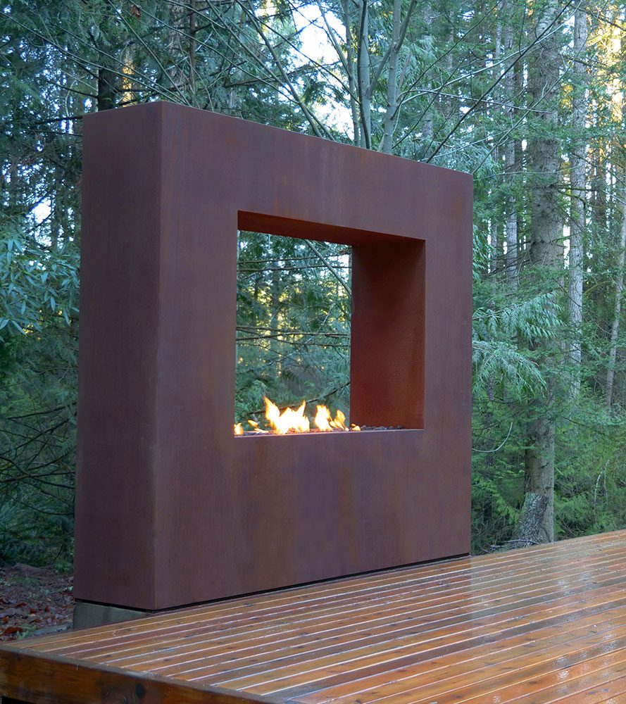 Paloform Kodo Modern Outdoor Gas Fireplace in Corten or Steel