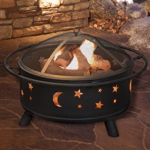 Pure Garden Stars and Moon 30" Wood-Burning Steel Fire Pit