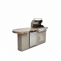 Outdoor BBQ Island Built for Entertaining, 7'6" Layout, 33" Round Bar, LED Lights, Built-In Grill